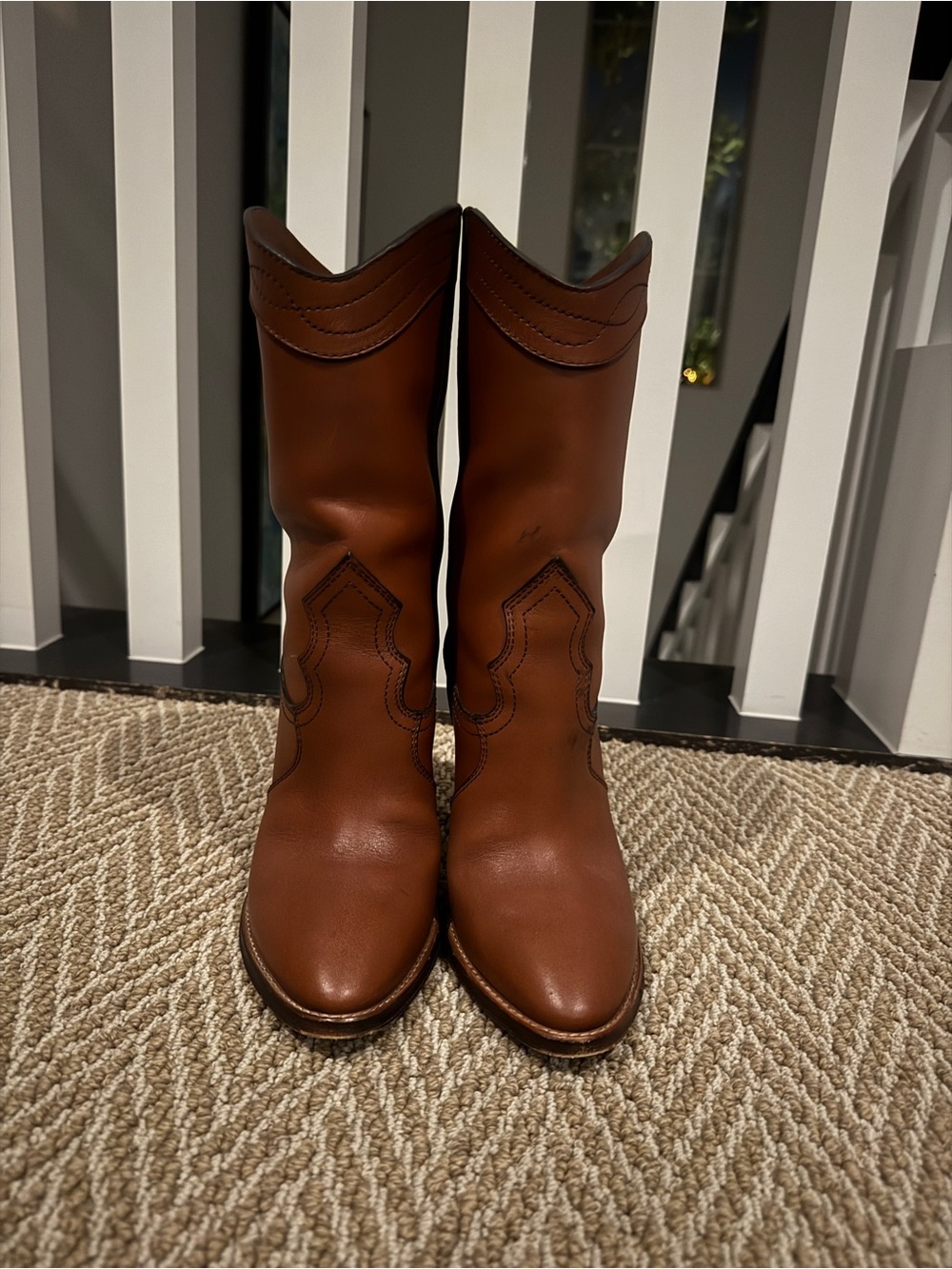 Saint Laurent Brown Leather Western Heeled Boots